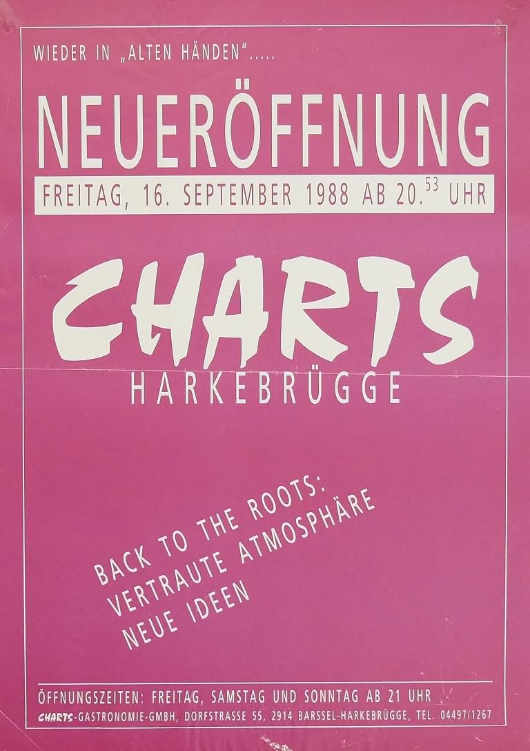 Plakat zur Neueröffnung des Charts am 16. September 1988