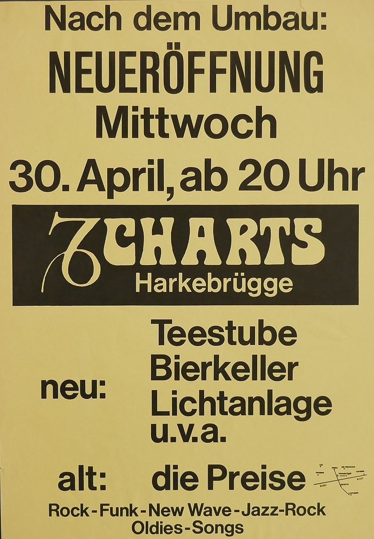 Plakat zur Wiedereröffnung des Charts am 30. April 1980