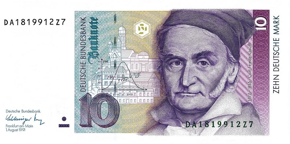 Der Carl Friedrich Gauß gewidmente 10-DM-Schein (Vorderseite)