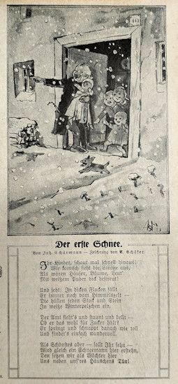 Gedicht 'Der erste Schnee', Historienkalender von 1930