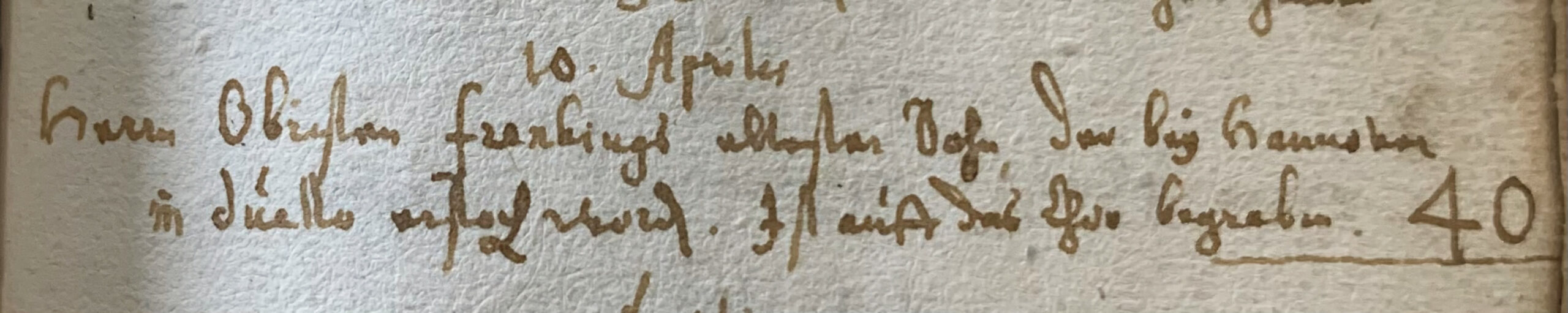 Eintrag im Sterberegister, fol. 56v, No.40, 9. April 1655