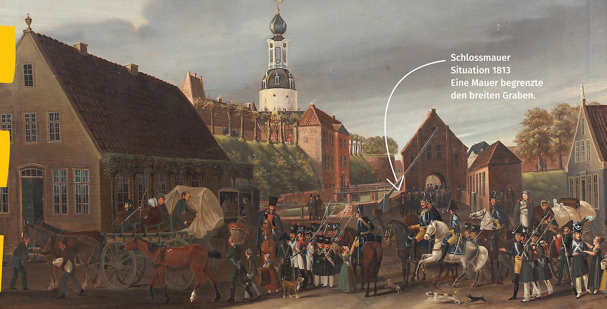 Abb. 2. Friedrich August Barnutz, Auszug der Franzosen aus Jever im Jahr 1813, Öl auf Leinwand 1844, (Schlossmuseum Jever)