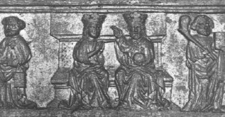 Ausschnitt aus einem spätmittelalterlichen Reliquienschrein aus Wiarden, Eiche vergoldet