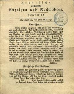 JPG, 0.8 MB<br />
Gründungsausgabe des Jeverschen Wochenblatts (zunächst erschienen als „Jeverische wöchentliche Anzeigen und Nachrichten“), 5. Mai 1791<br />
>><a href="https://www.schlossmuseum.de/wp-content/uploads/2026/03/jeversches-wochenblatt-1791-guendungsausgabe-foto-schlossmuseum-jever.jpg" target="_blank">Download</a><<<br />
Foto: © Schlossmuseum Jever